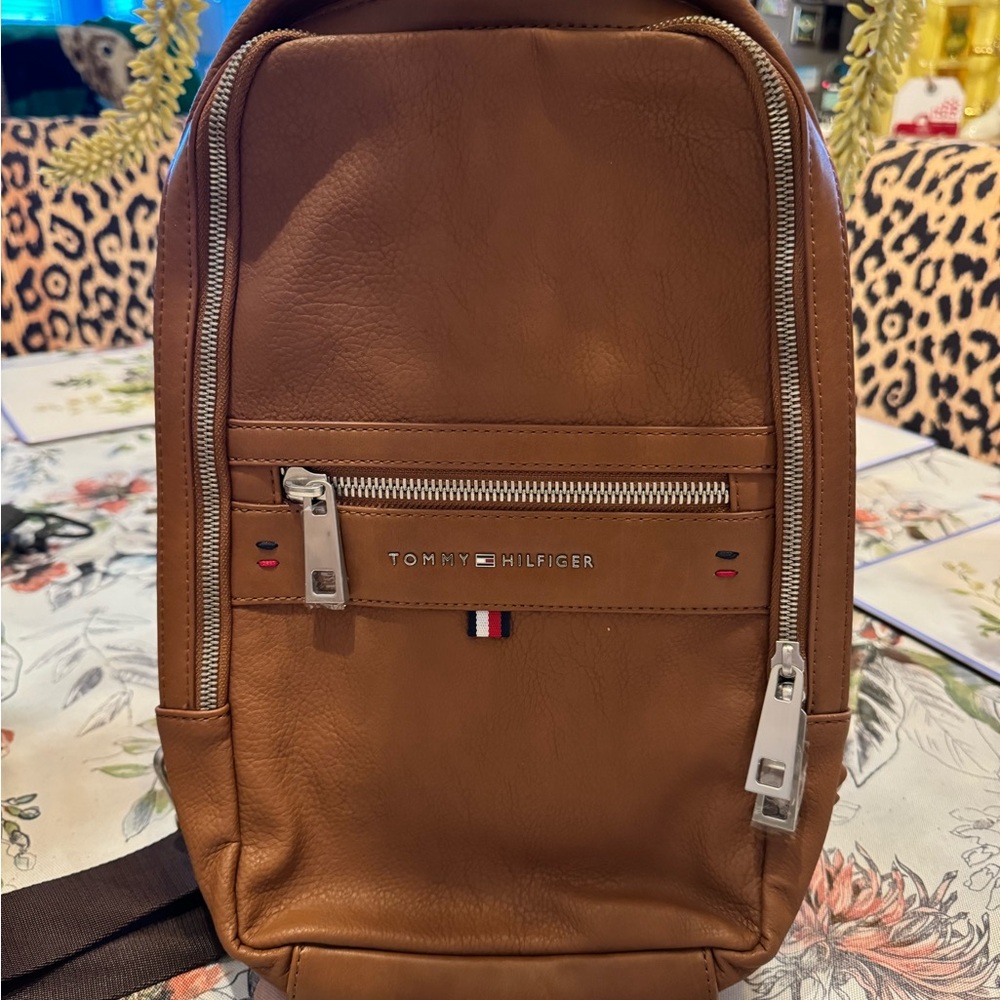 Tommy Hilfiger Tan Leather Crossbody Bag